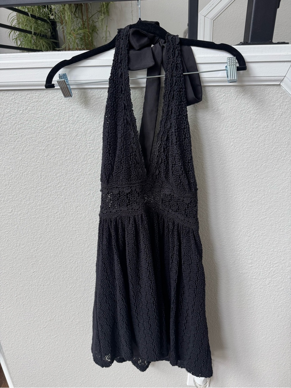 Free People Black One-Shoulder Crochet Halter Dress